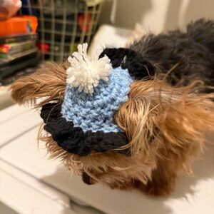 Handmade Crochet Blue and Black Dog Hat with Pom-Pom.(Size-XS)